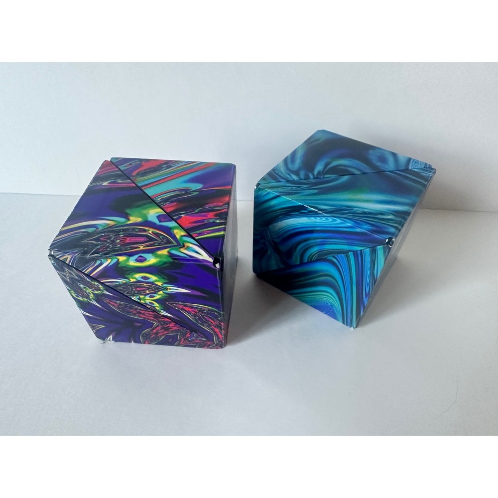 Shashibo Shape Shifting Box Magnetic Puzzle Cube Lot of 2 Blue Swirl Fidget STEM